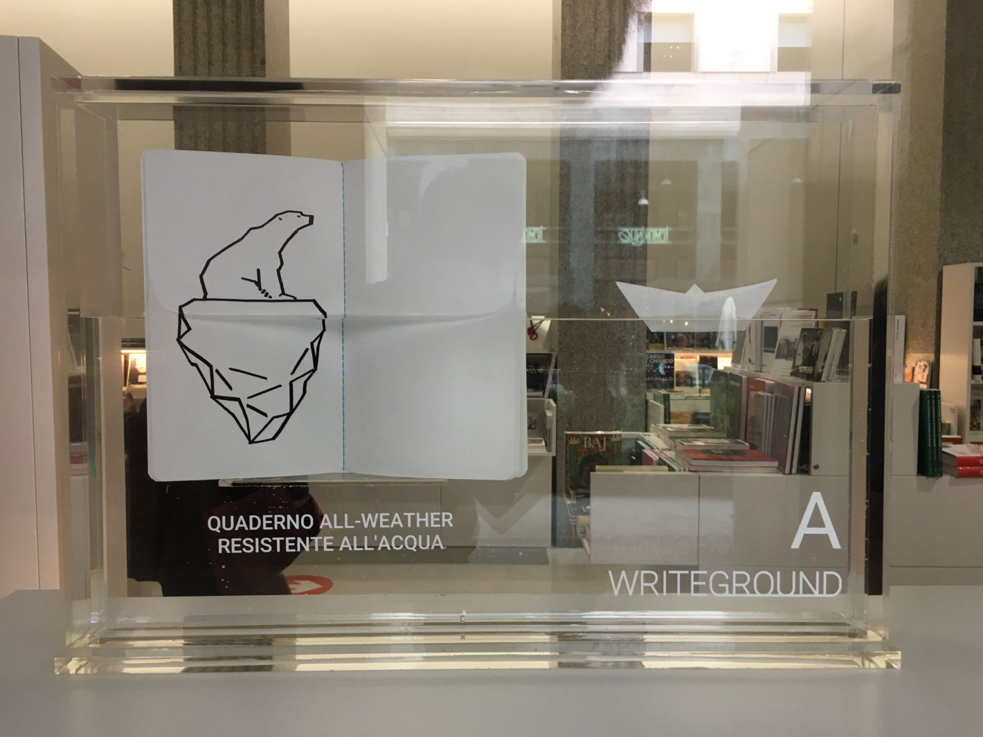 Davide Radaelli Design Studio, Writeground, display, water, water-resistant notepad, exhibit design, Museo del Novecento, Milano 
